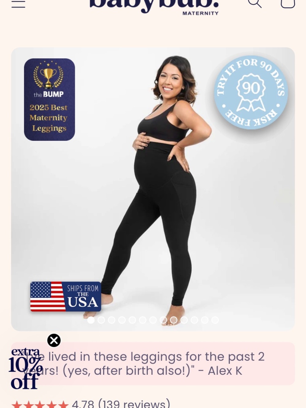 BabyBub.  Maternity leggings- black - large